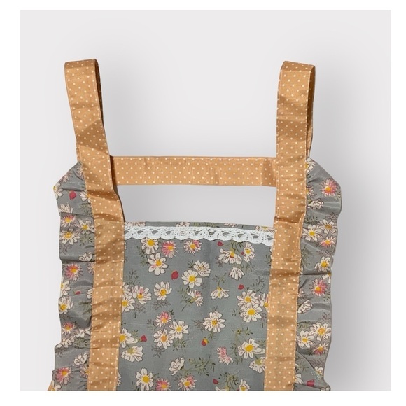Apron Retro Bib Style Adjustable Waist Tie Ruffle Floral Polka Dot Womens Blue - Picture 6 of 16